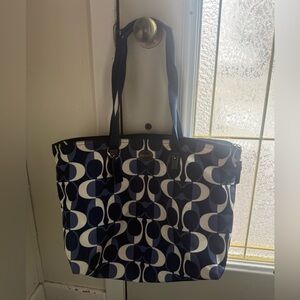 Coach Signature Navy and White Tote